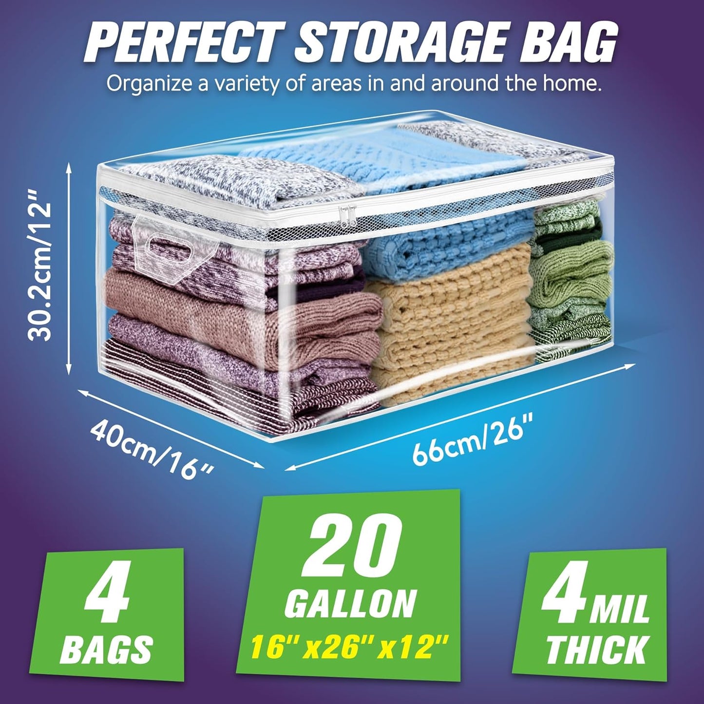 Bolsa almacenamiento ropa 20gal con cremallera transparente