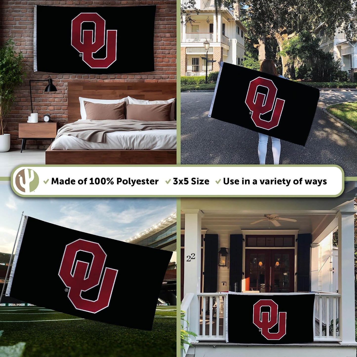 Bandera Sooners UO 3x5ft tela poliéster duradera
