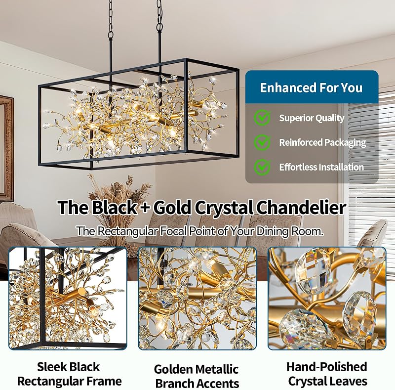 Candelabro cristal negro y dorado 8 luces L38.5 moderna