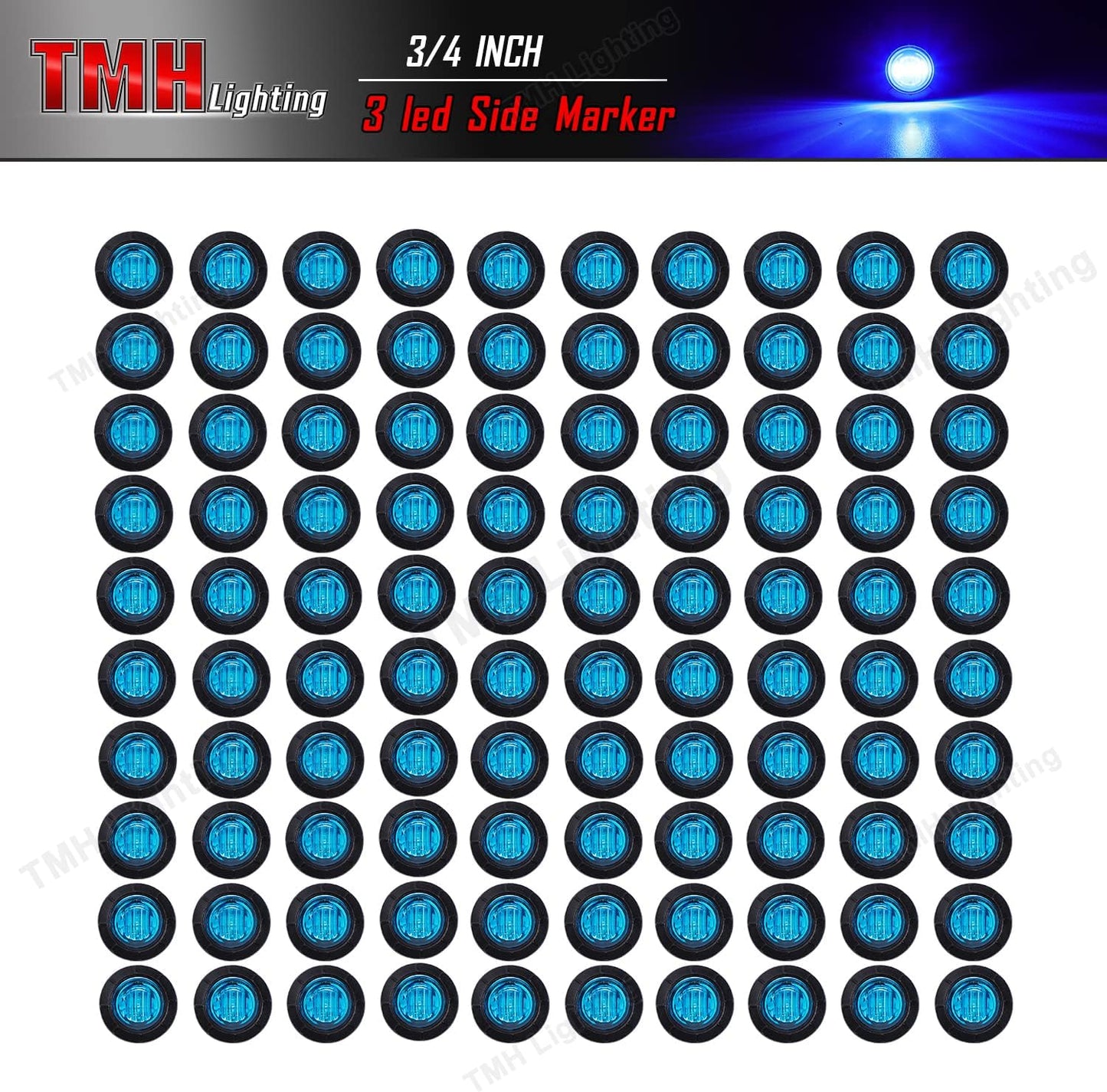 100 Luces Laterales Redondas 3/4" 3 LED 12V Azul