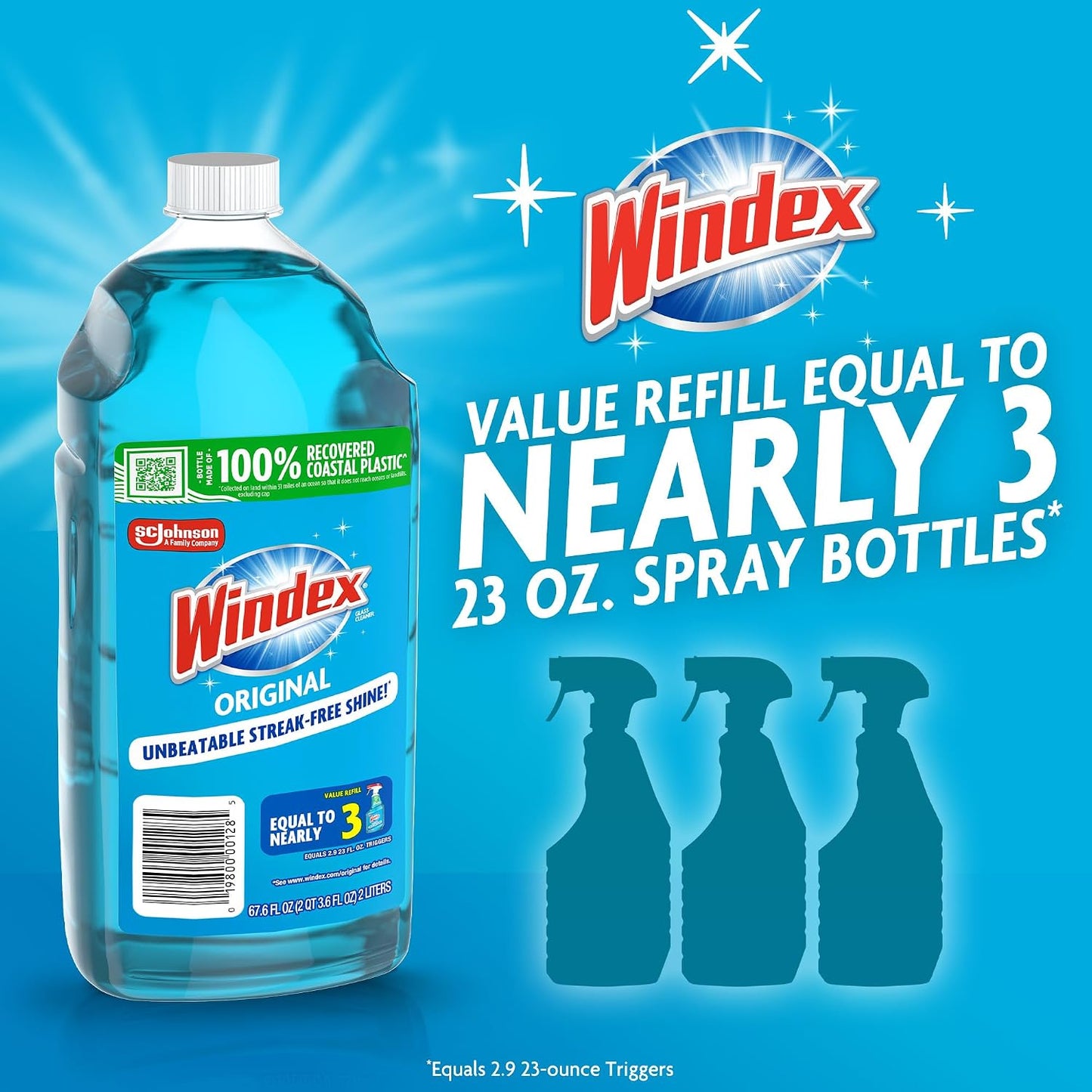 Botella Windex 2L reciclada plástico espray limpieza vidrio