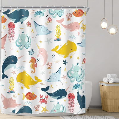 Cortina ducha niños 60x72pulg diseño delfín marino poliéster