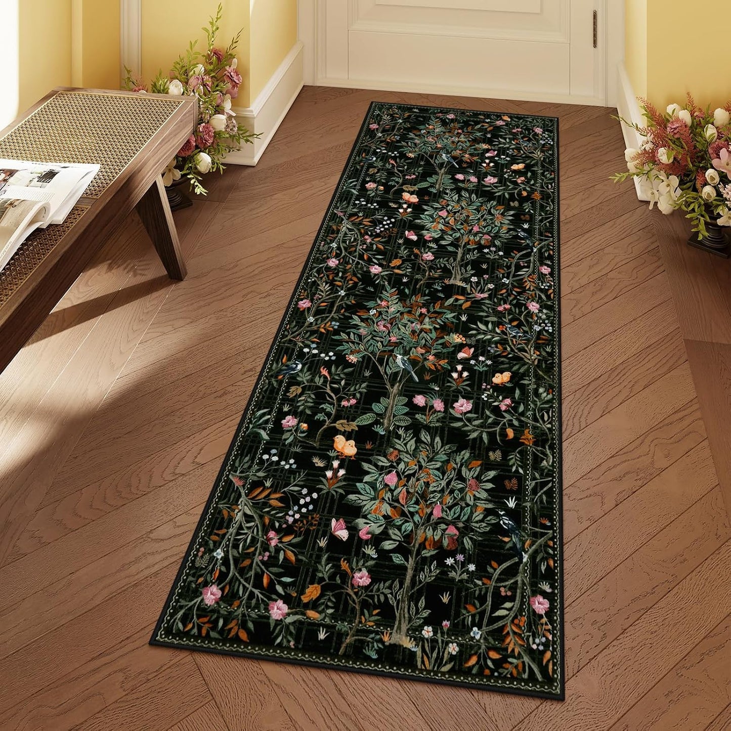 Alfombra floral antiderrap 2x6ft baño entrada