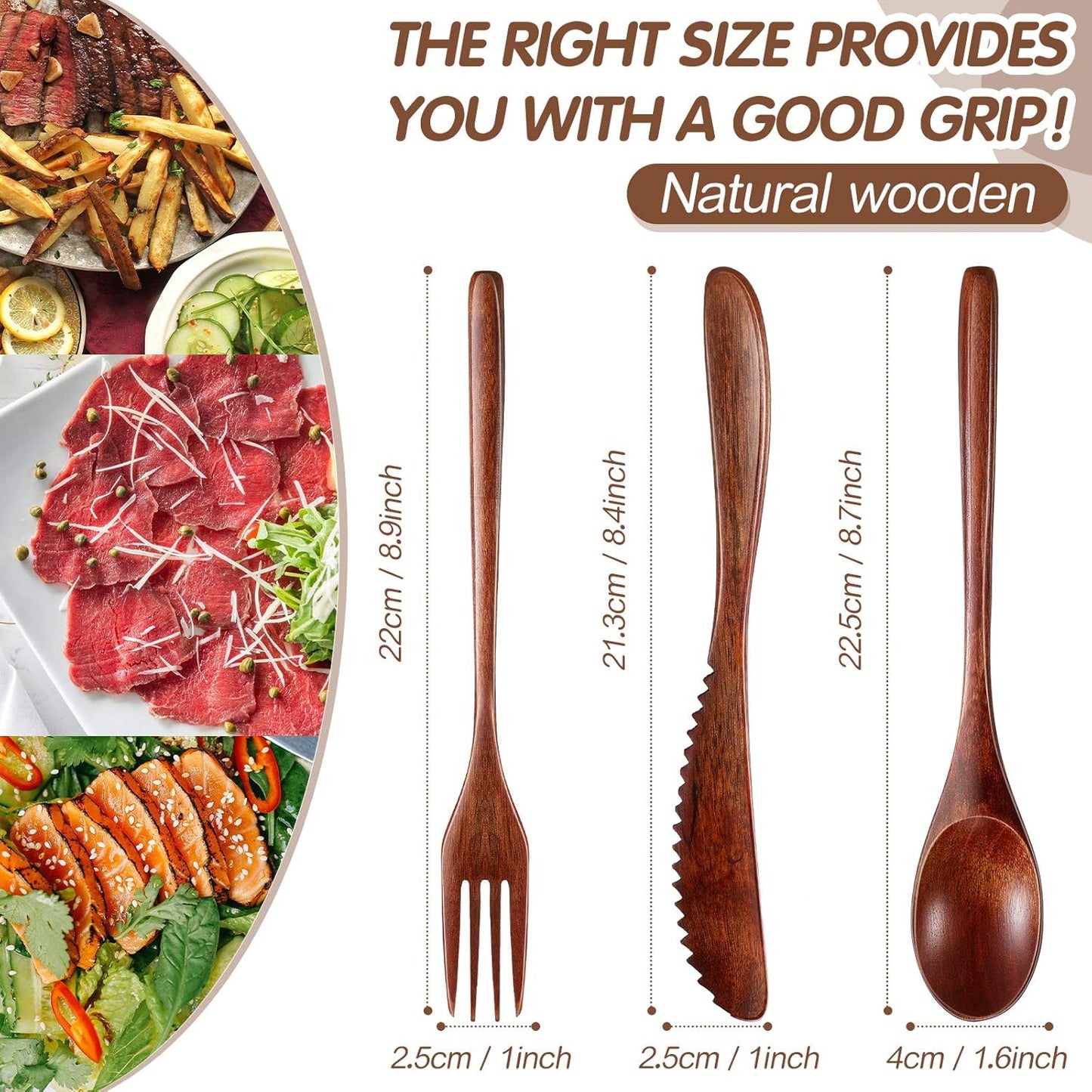 Set 24 Utensilios Madera para Comer Cubertería