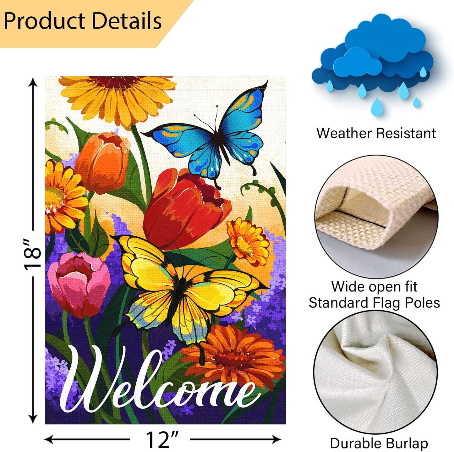 Bandera jardín floral 12x18pulg doble cara arpillera