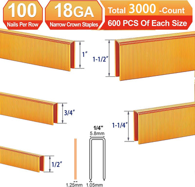 Grapas corona estrecha 1/4 1/2 3/4 1 1-1/4 pulg