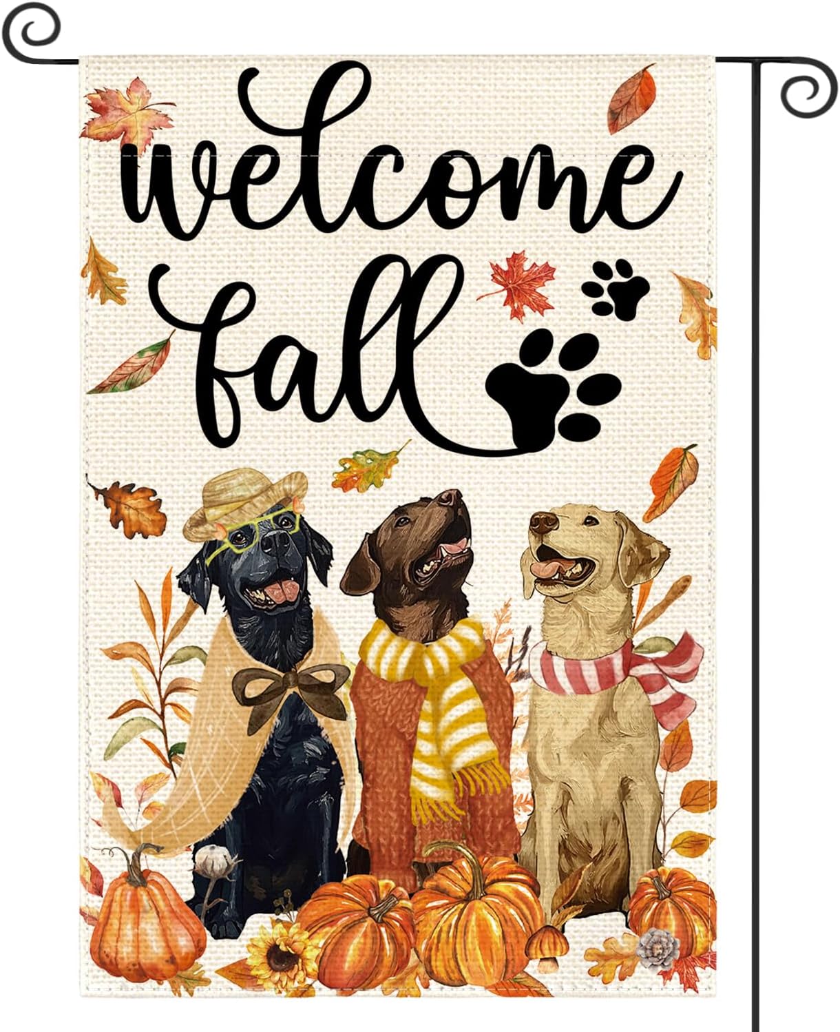 Bandera jardín perro bienvenida otoño 12x18pulg doble cara