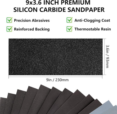 Papel lija 600 grano 9x3.6" 21 hojas uso húmedo y seco