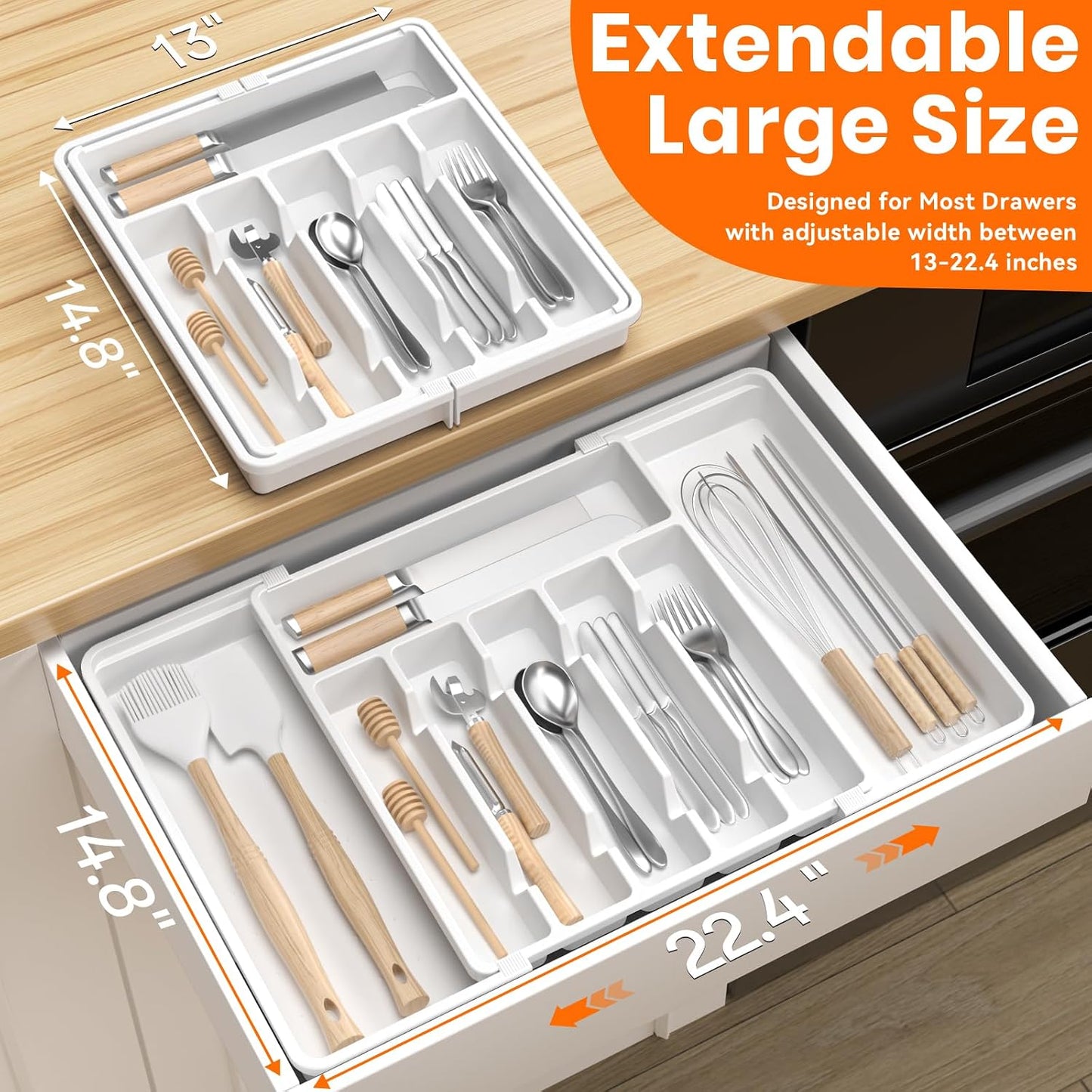 Organiz. cubiertos expandible sin BPA ajustable