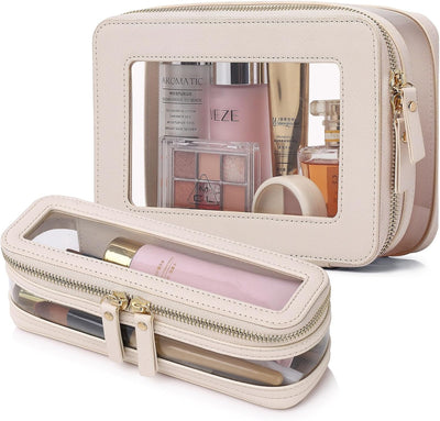 Bolsa maquillaje transparente con estuche brochas