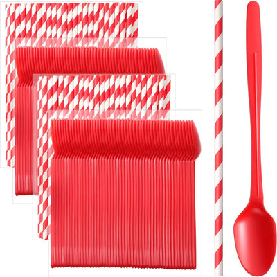 200 Juegos Cucharas Helado 8.27pulg Pajitas Plástico Resistente