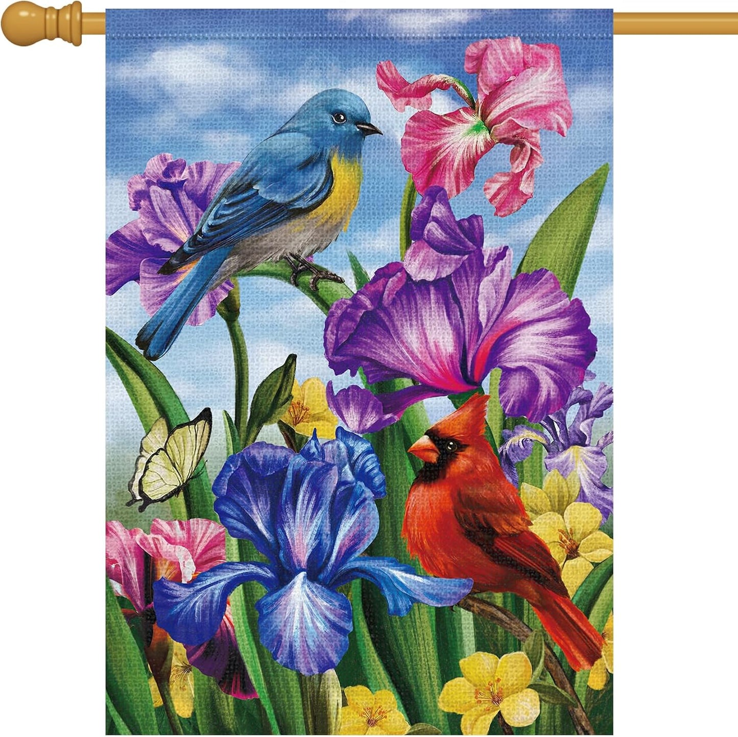 Bandera bienvenida primavera 28x40" doble cara arpillera