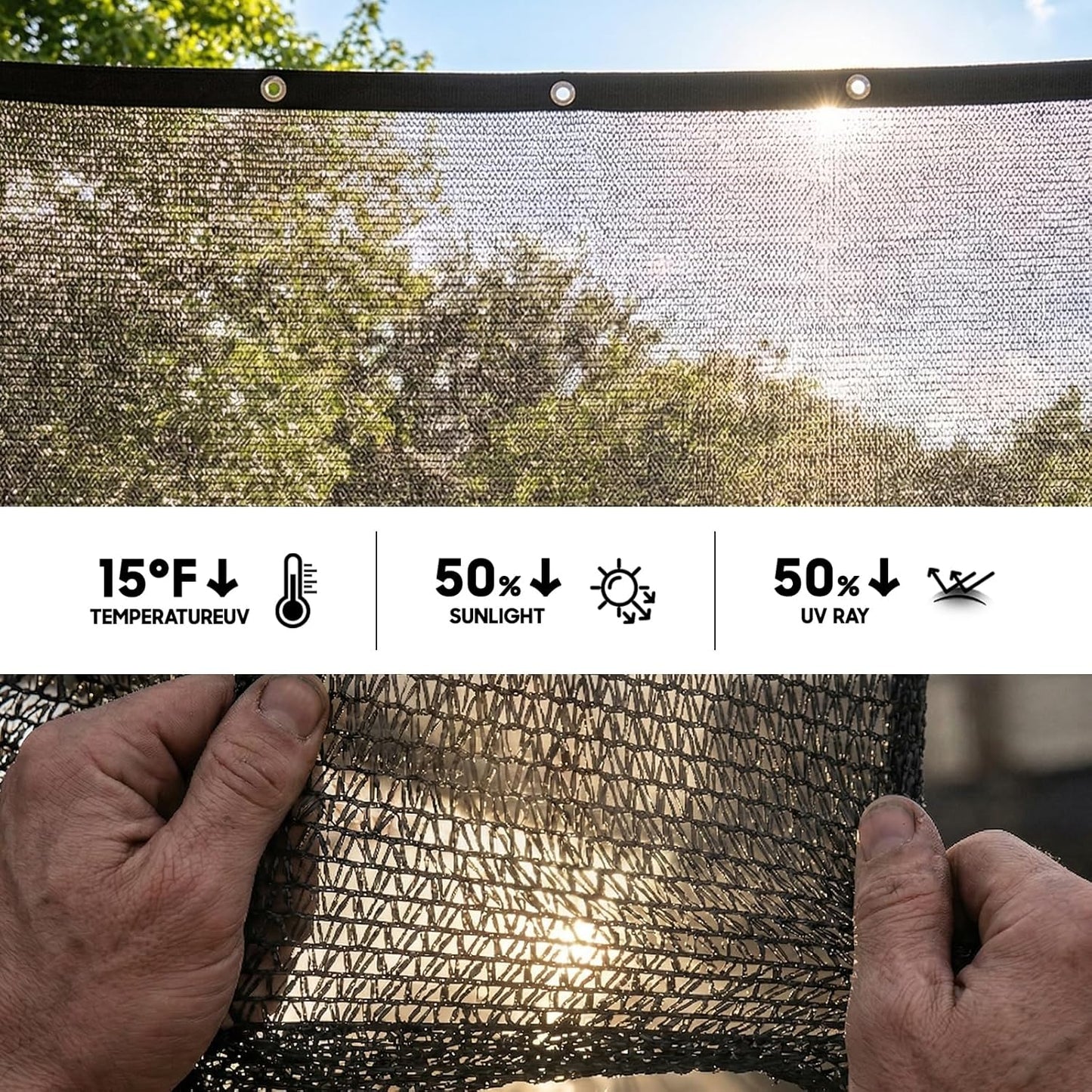 Tela sombra 50% negra malla 8x16ft UV resistente