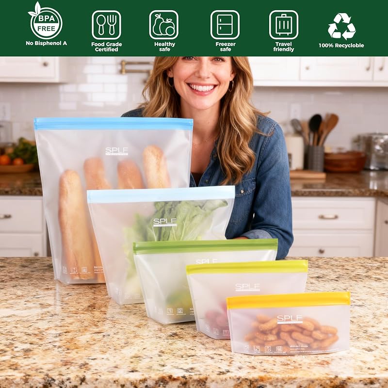 10 Pzas Bolsas Congelador 1qt Reutilizables A prueba de Fugas