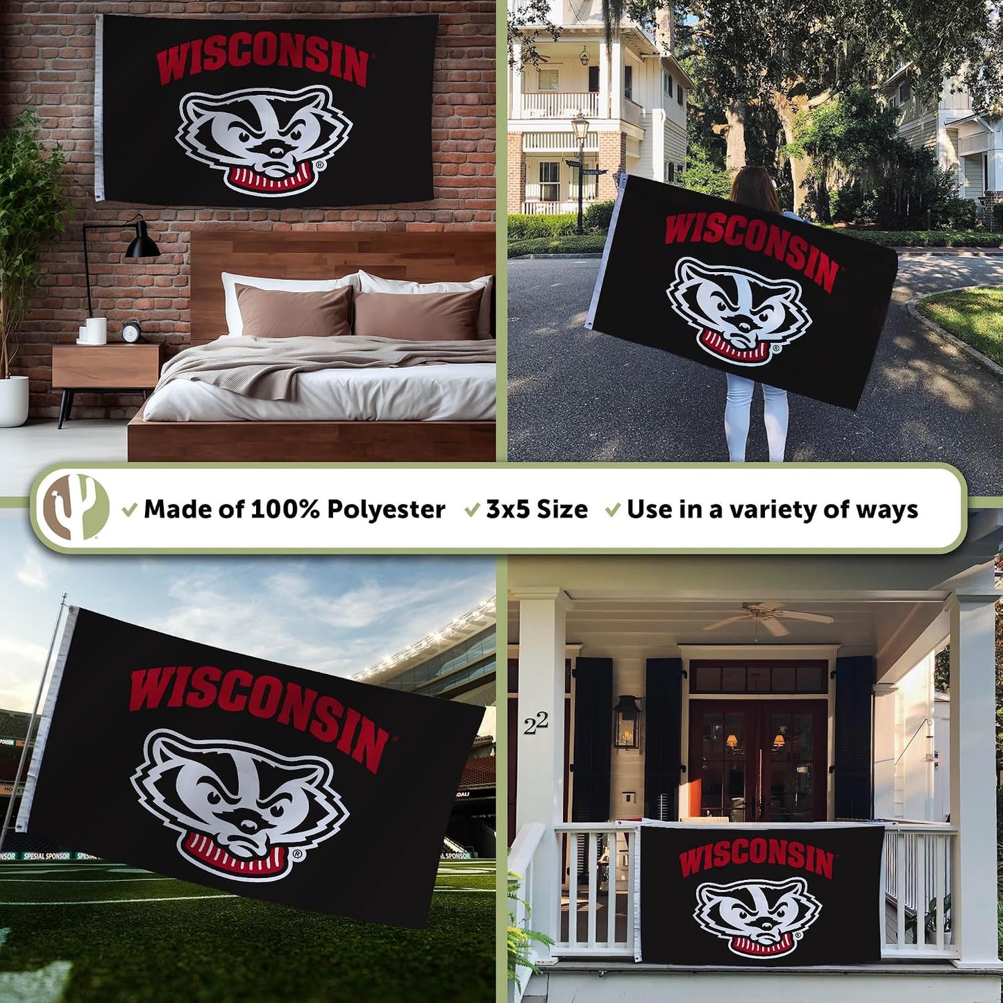 Bandera UW Wisconsin 3x5ft tela poliéster duradera