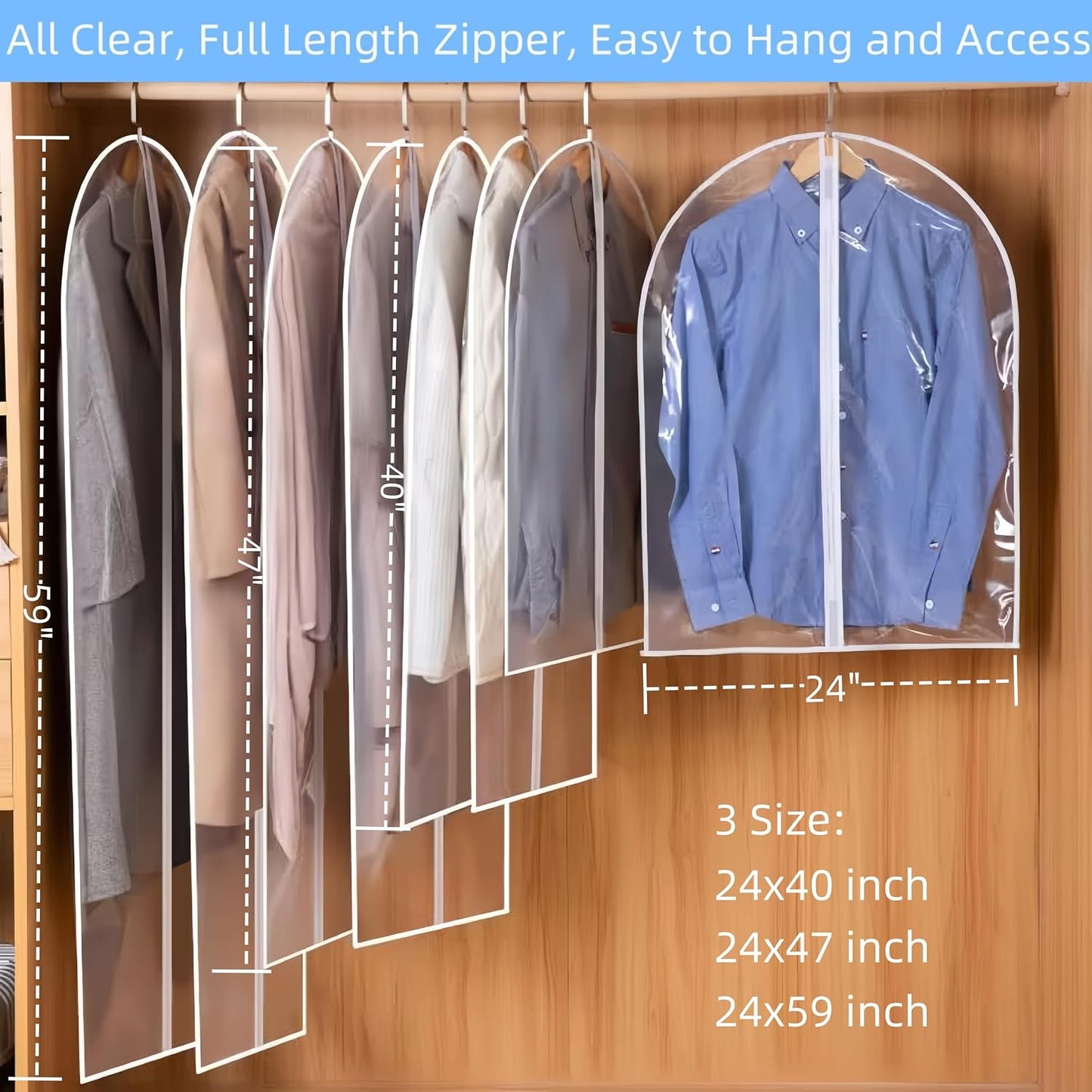 Bolsas plástico transparente con cremallera para ropa 47"