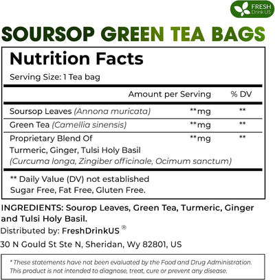 40 bolsas té verde guanábana 100% natural ecológicas sin azúcar