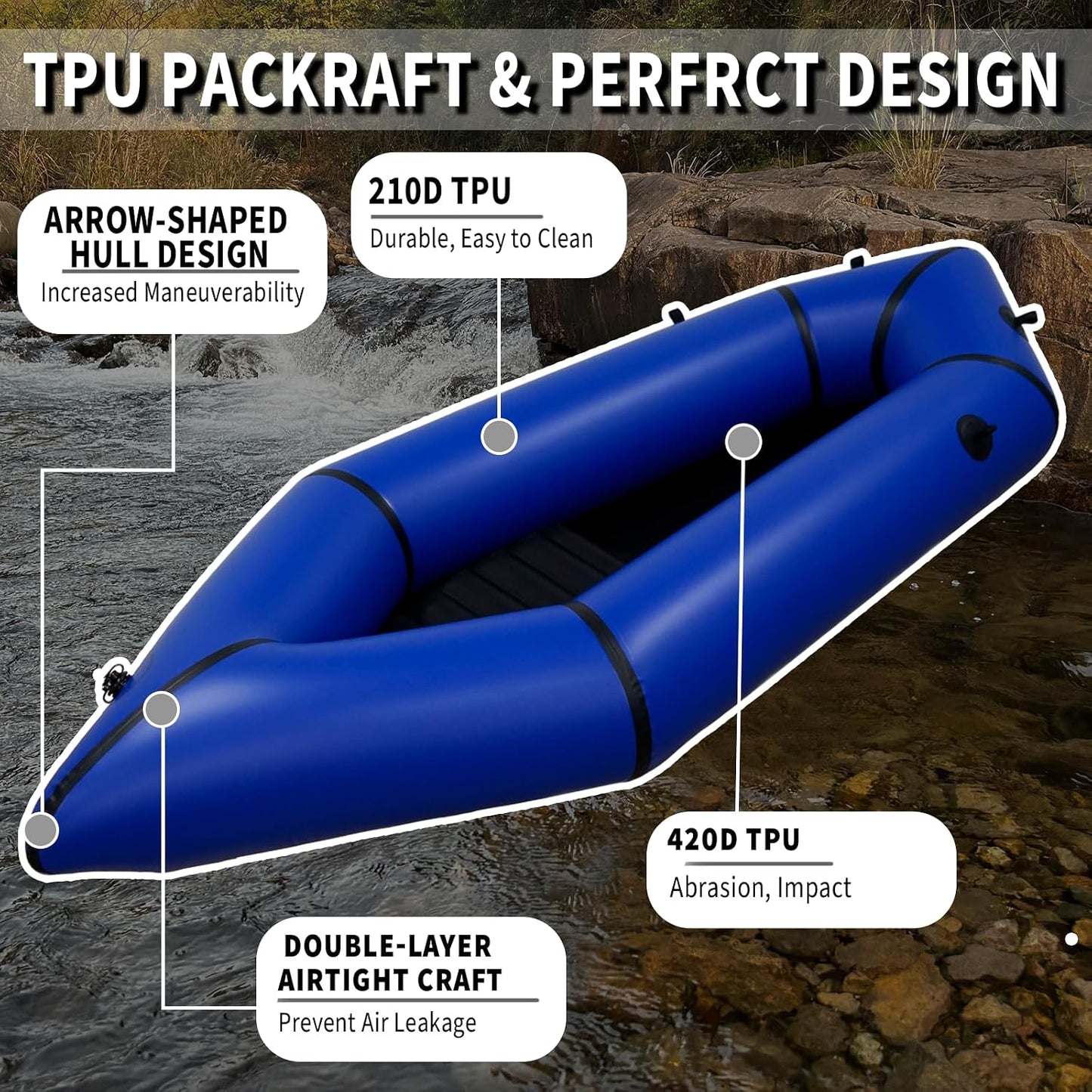 Kayak inflable TPU para rafting 1/2 personas 330/660lb