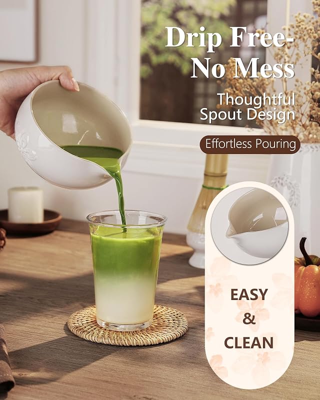 Set 6 Pzas Té Matcha Cerámica Tazón 15oz Batidor Bambú Chasen