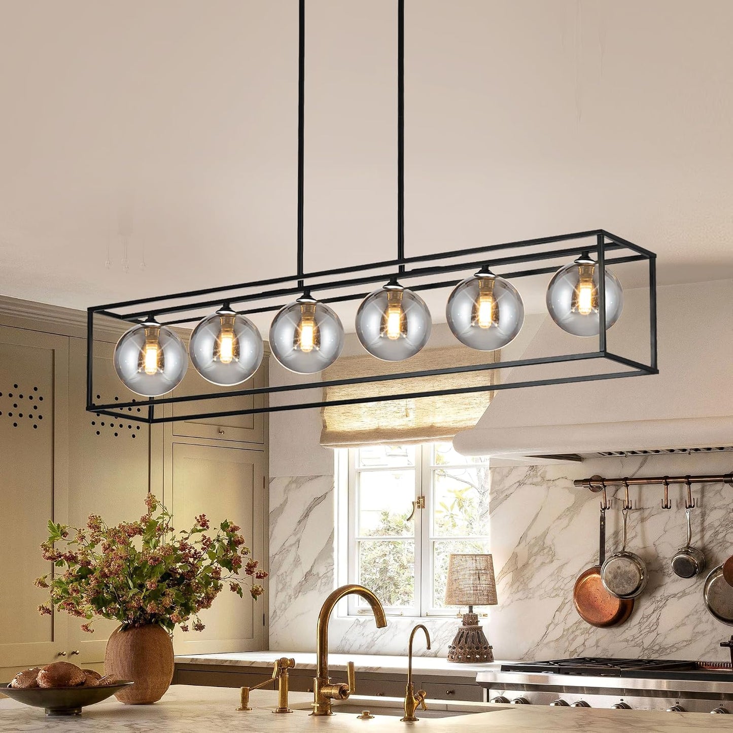 Lámpara lineal comedor 6 luces vidrio gris humo 47pulg