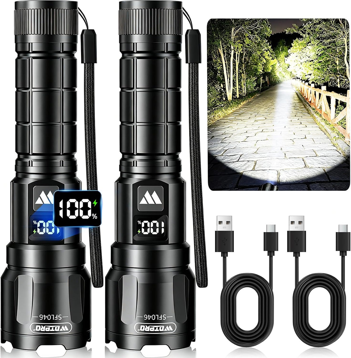 2 Linternas LED Recargables 6000 Lúmenes Impermeables 3 Modos