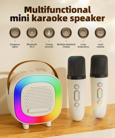 Altavoz karaoke mini con 2 micrófonos inalámbricos