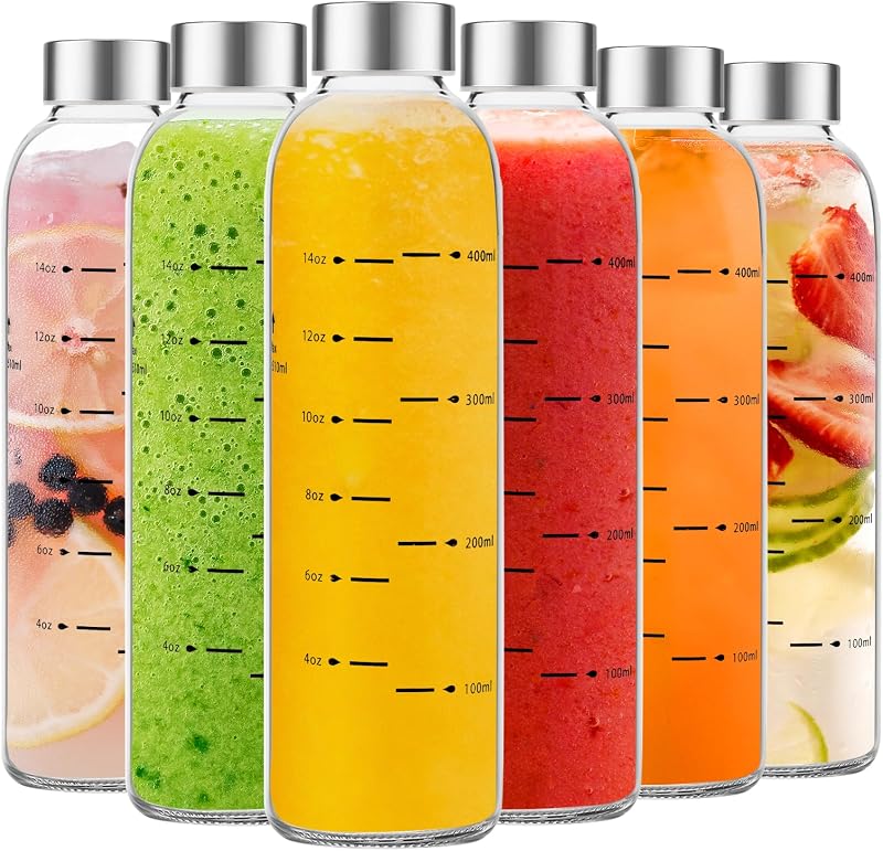 Botella vidrio reutilizable 17oz con tapa acero inox