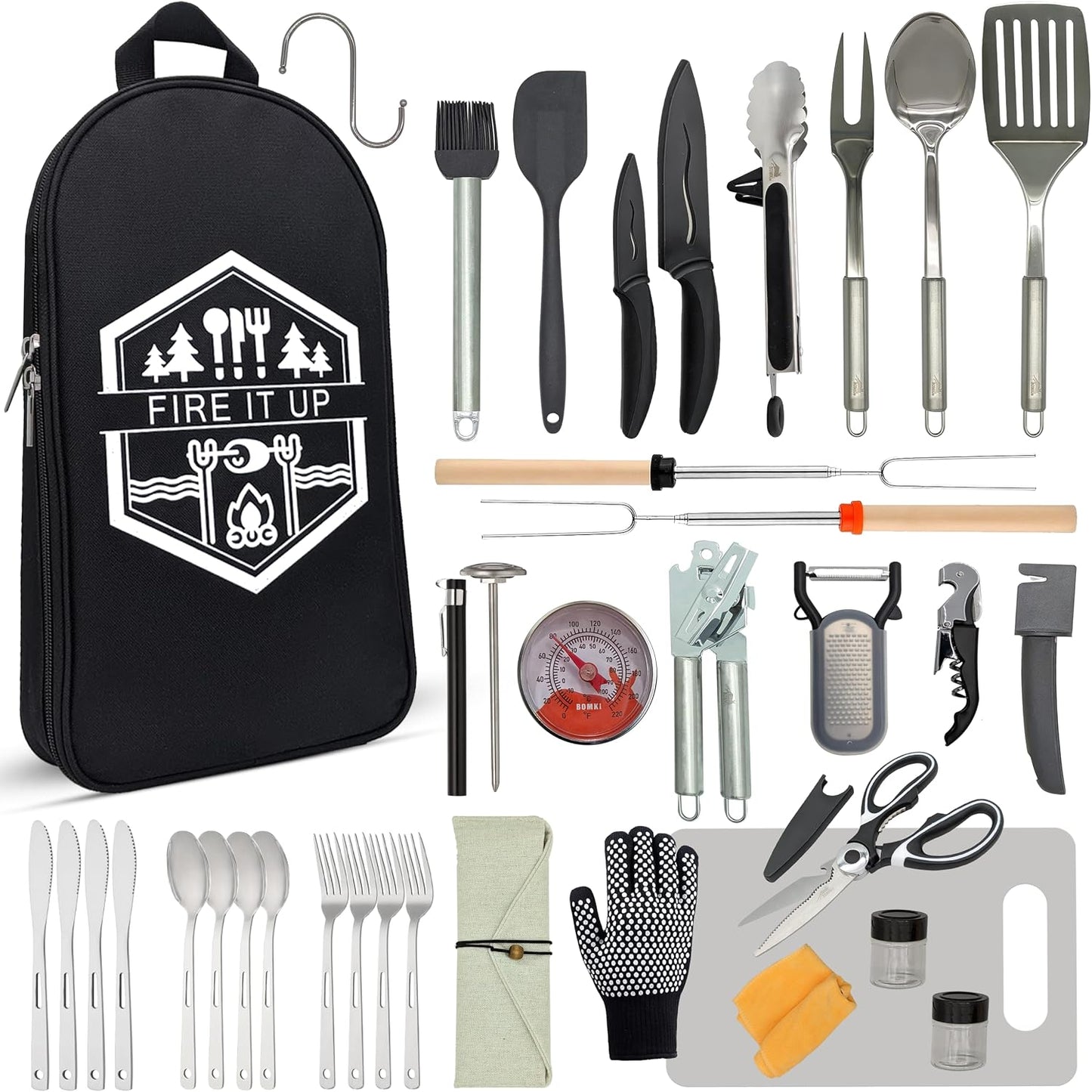 Set utensilios cocina asar acampar barbacoa glamping