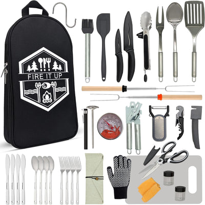 Set utensilios cocina asar acampar barbacoa glamping
