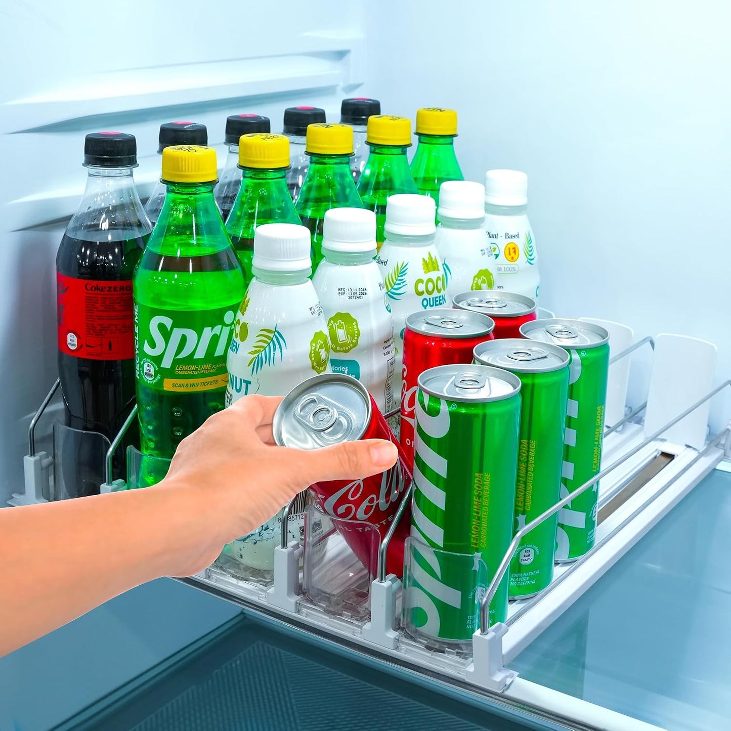 Organiz. bebidas refrigerador con empujador automático