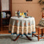 Mantel redondo lino francés azul diseño floral vintage