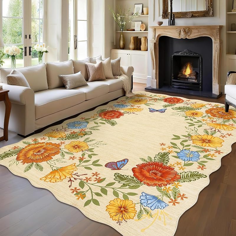 Alfombra lavable 9x12ft moderna antiderrap amarilla