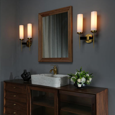 Aplique pared latón lámpara baño pantalla cristal blanco