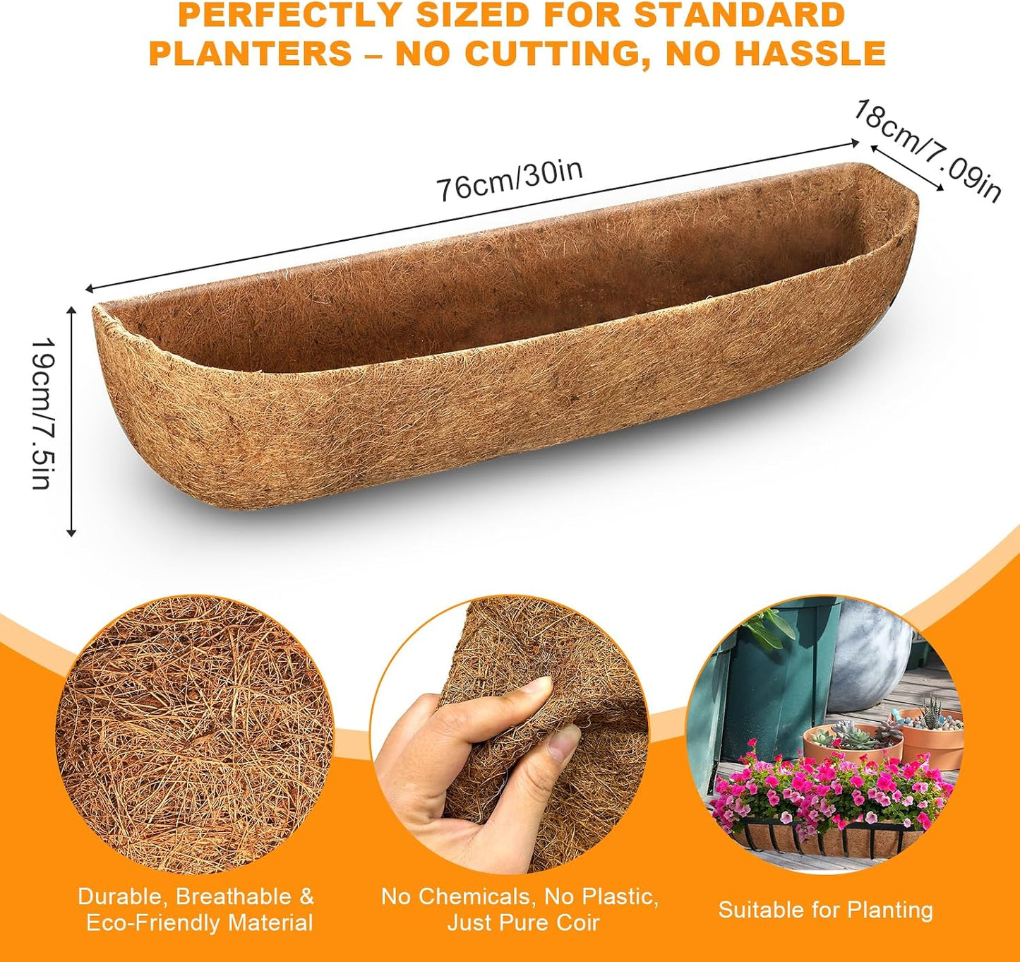 3 Forros Coco 30" para Cajas Ventana Macetas Terraza