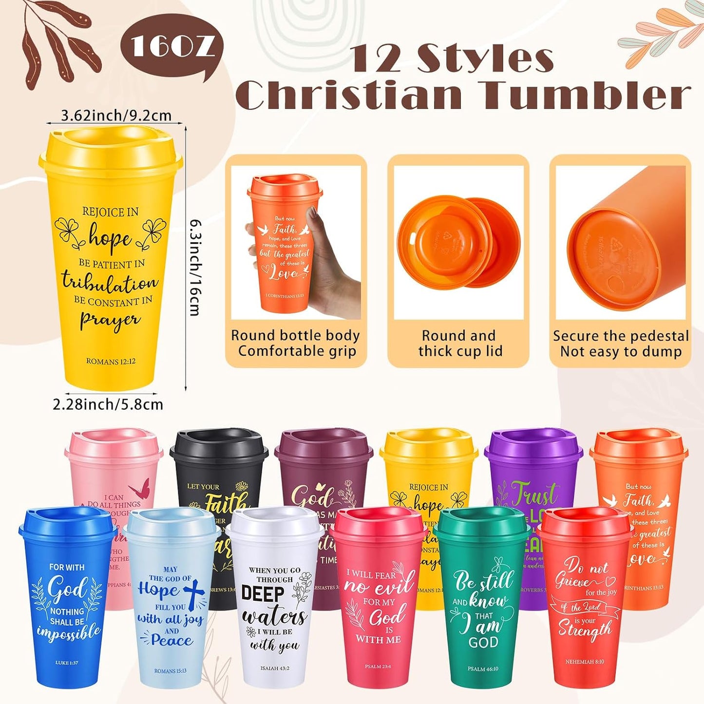 Set 48 Pzas Vasos 16oz Escrituras Bíblicas