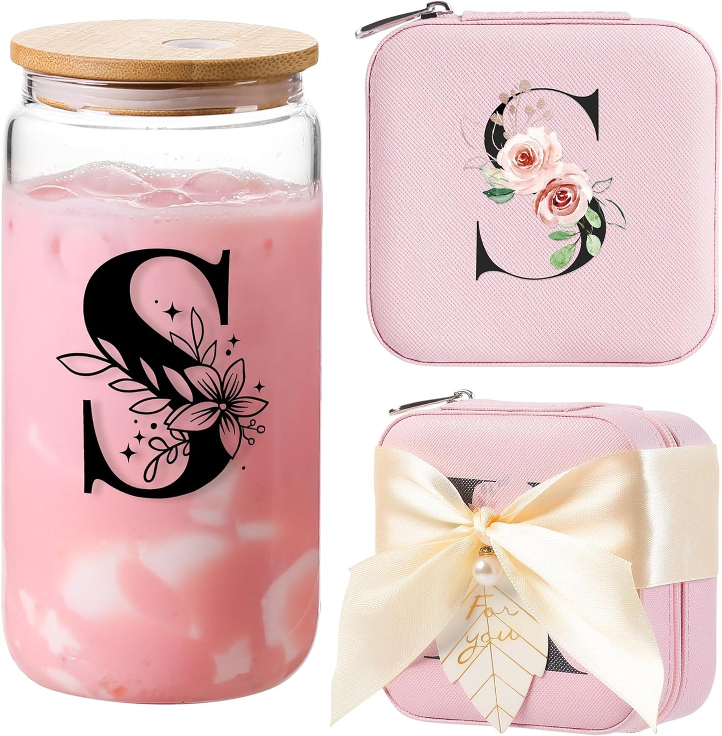Tazas vidrio con tapas y pajitas regalo personalizado mujer