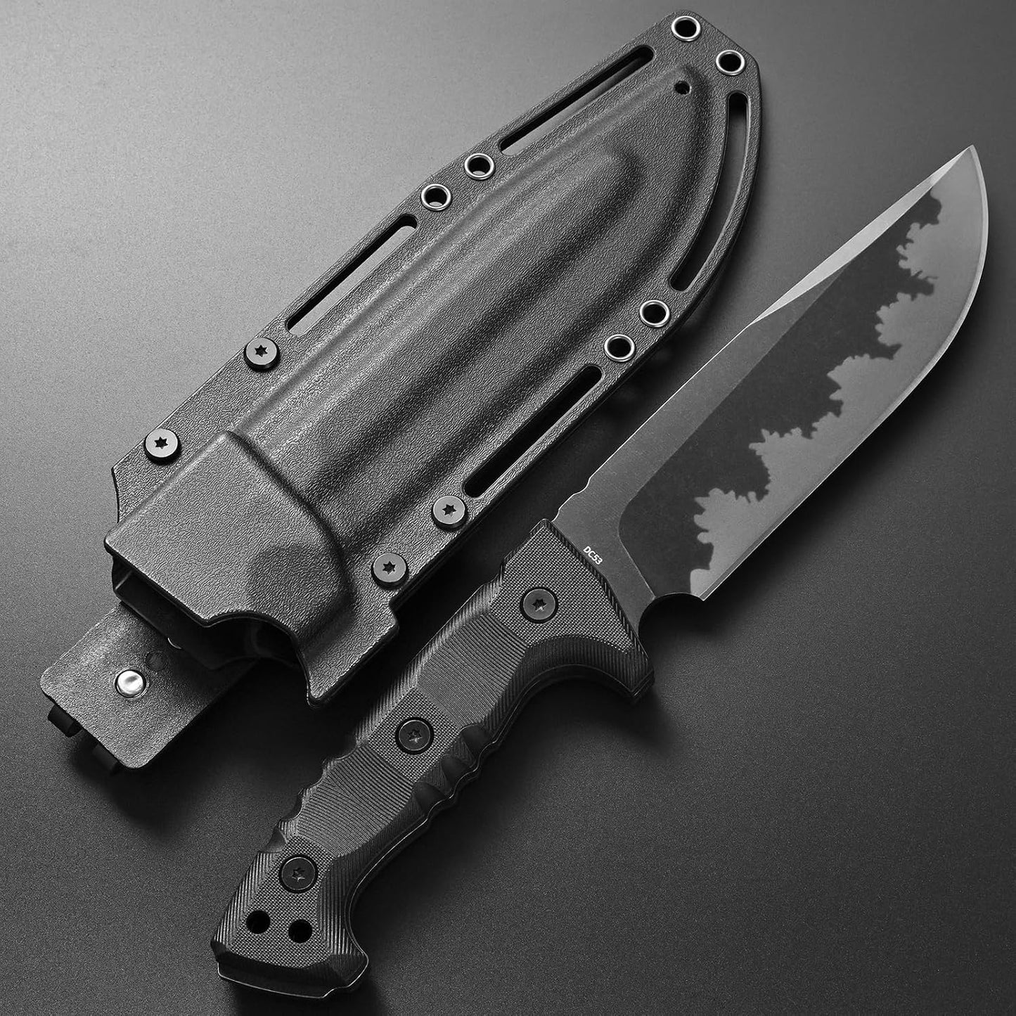 Cuchillo EDC DC53 acero mango fibra negro