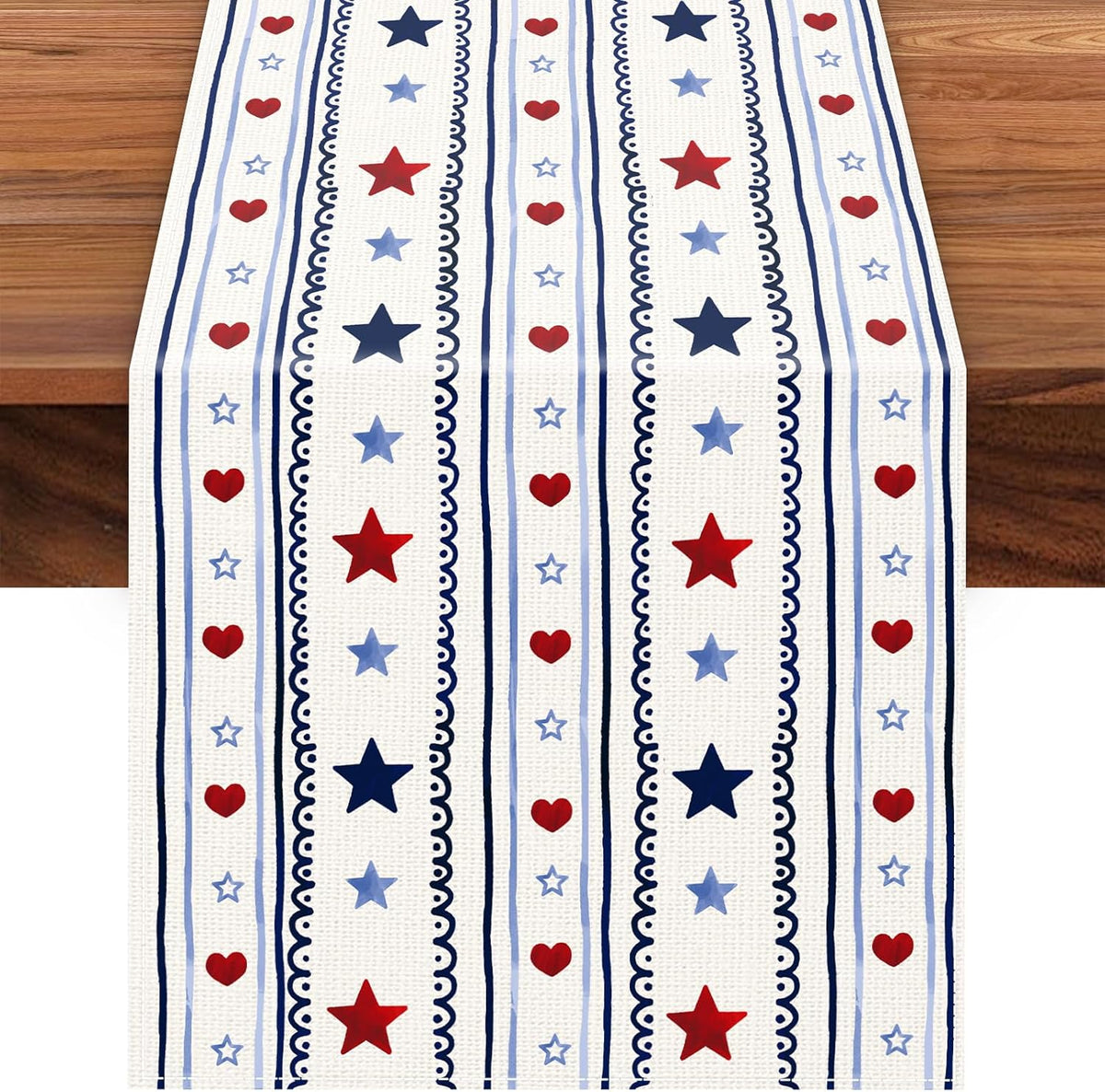 Camino mesa patriótico 13x72pulg estrellas rojas y azules