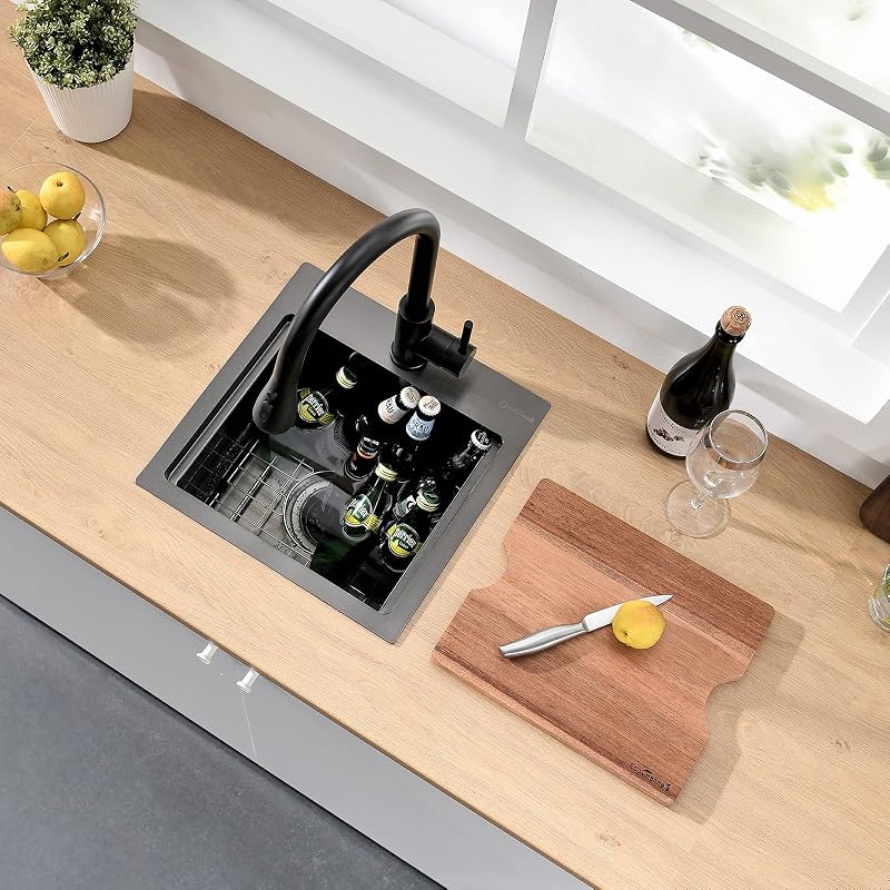 Fregadero cocina 15x15pulg calibre 16 negro metálico