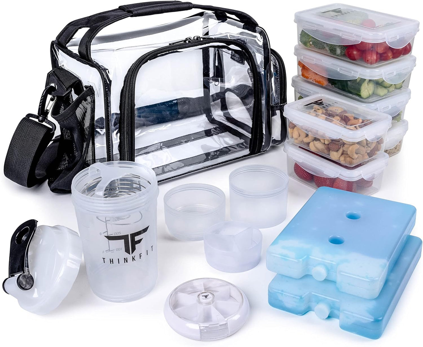 Bolsa almuerzo transparente 6 recipientes reutiliz.