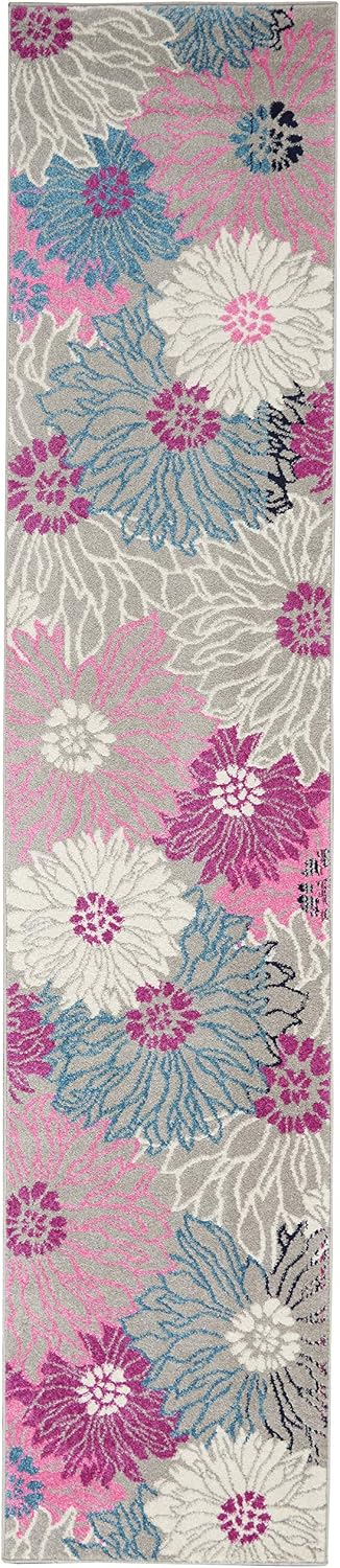 Alfombra gris 2'2"x10' floral campestre dormitorio sala