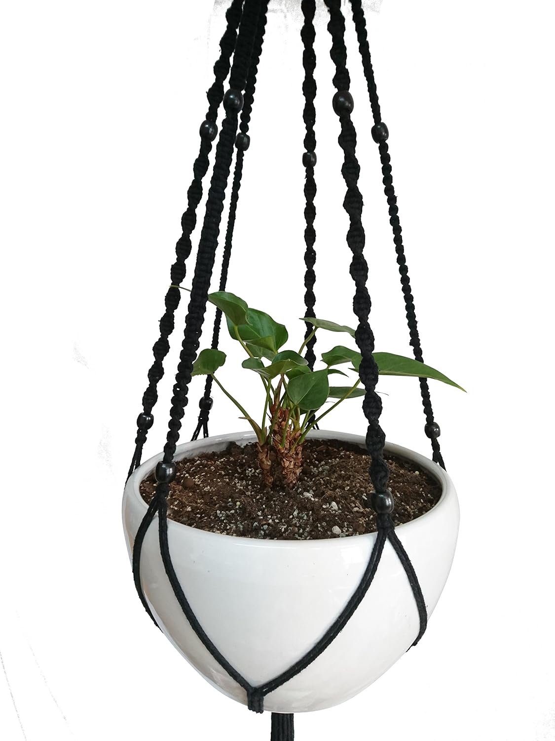 Colgador macramé algodón 6 patas 51pulg marrón y verde