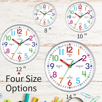 Reloj pared niños silencioso colorido 12pulg