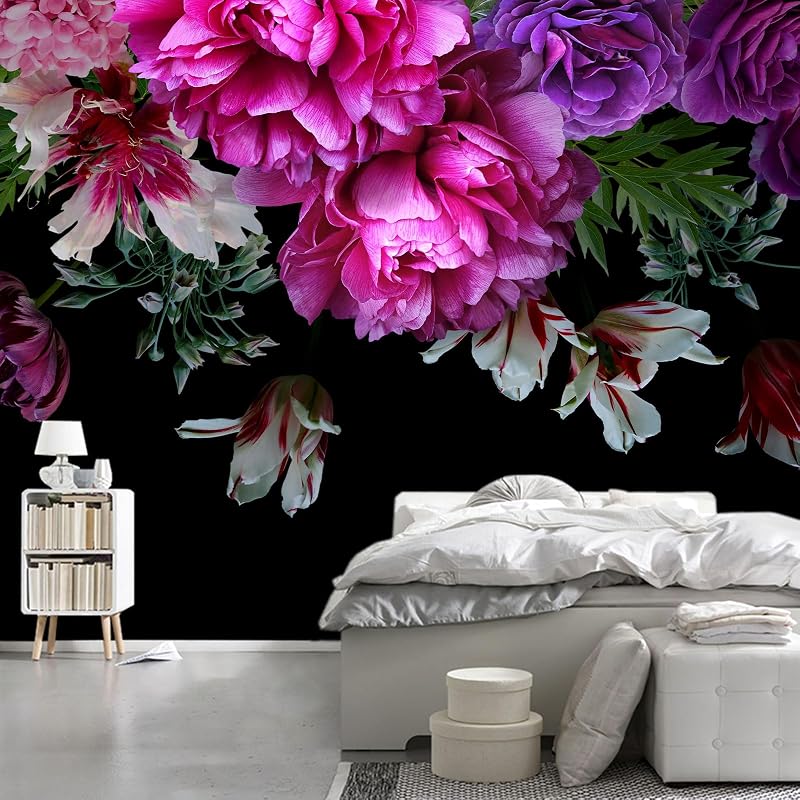 Papel pintado floral peonía púrpura dormitorio 149x96"