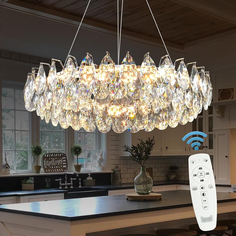 Candelabro moderno cristal redondo 24pulg cromado 4 niveles