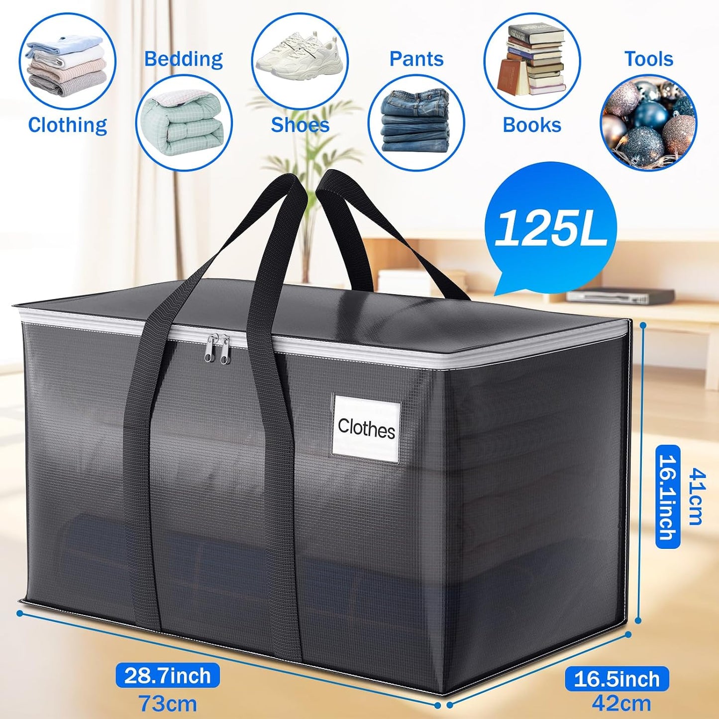 2 Pzas Bolsas Mudanza Resistentes con Cremallera Asas Gris