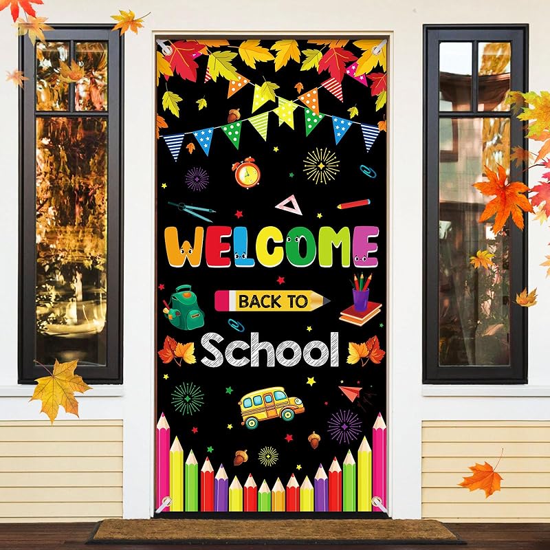 Cartel bienvenida regreso a la escuela puerta aula