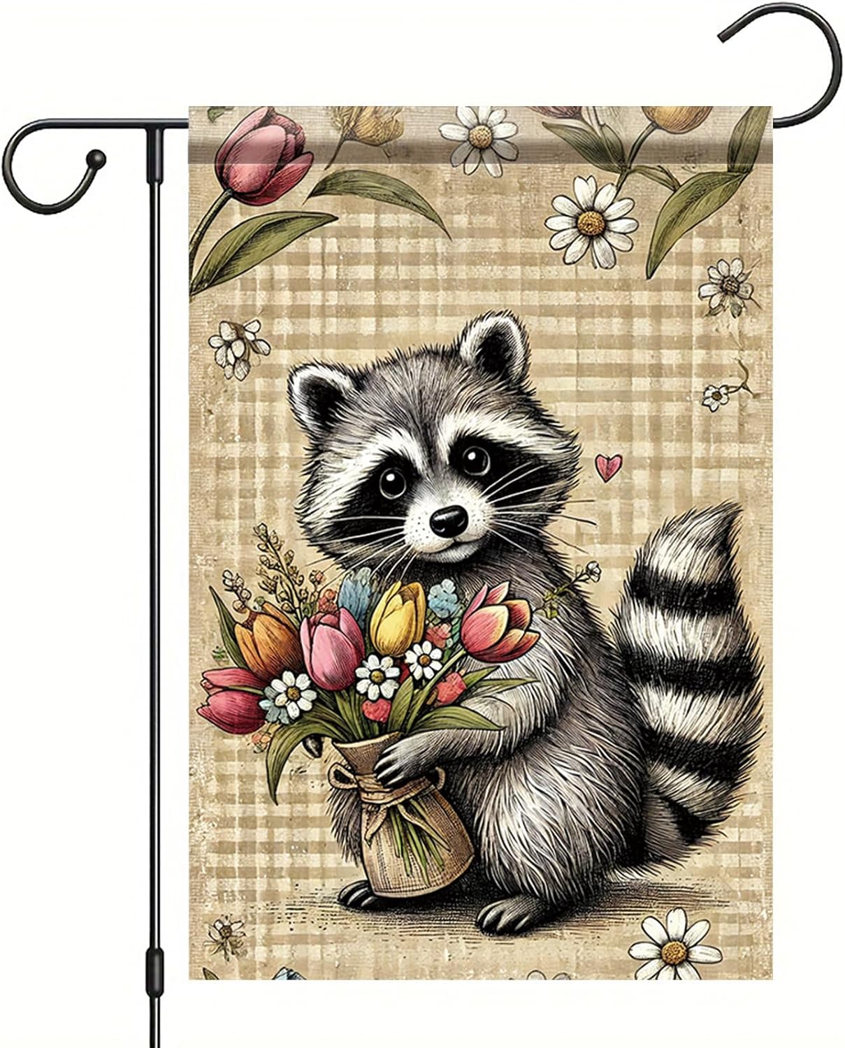Bandera jardín mapache 12x18pulg doble cara primavera verano