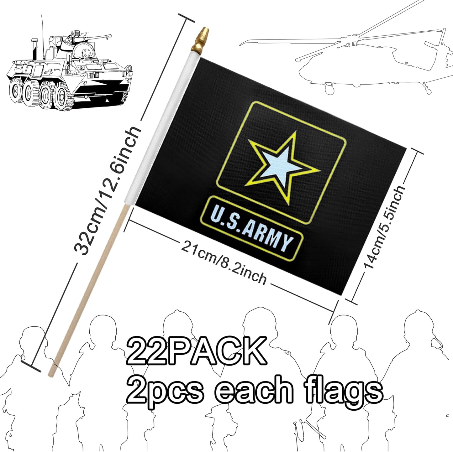 22 Banderas Servicio Militar Mini 5x8" Día Veteranos