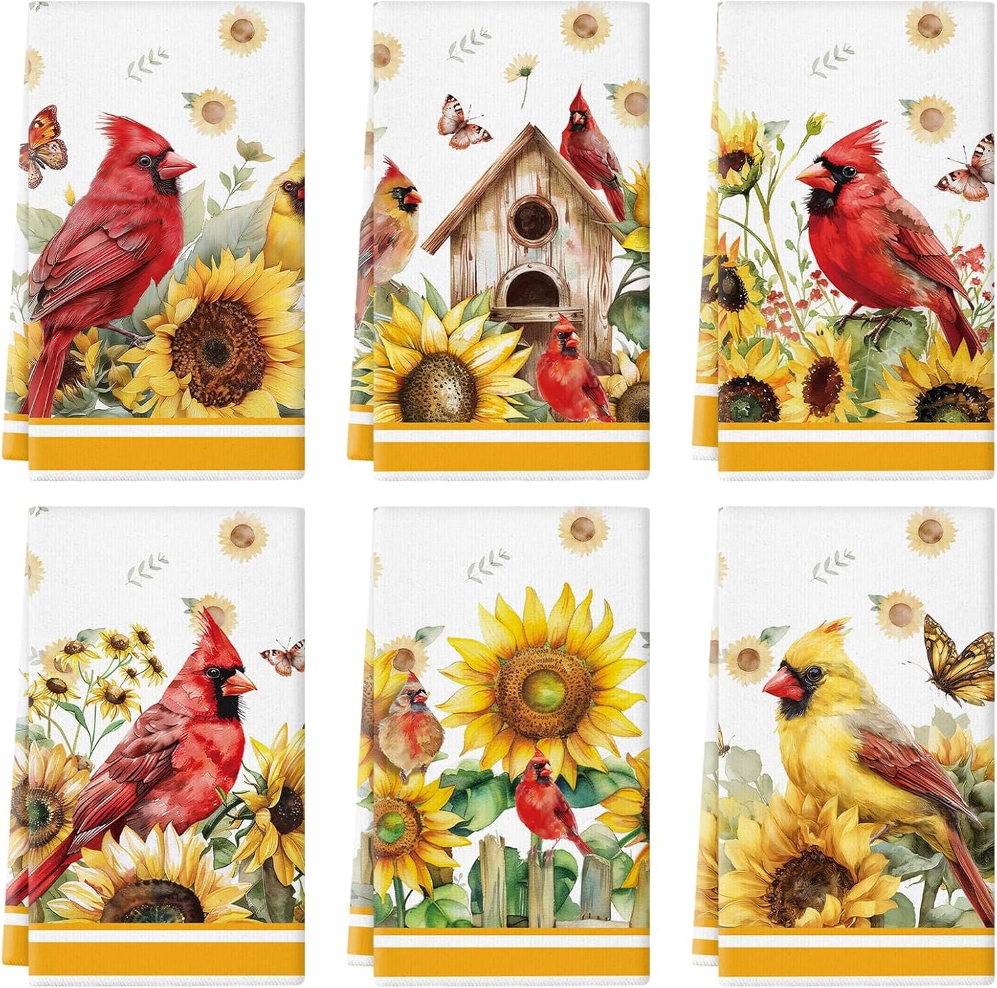 Set 6 toallas cocina flores sol 14x21 pulg